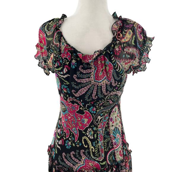 Jessica Howard Black Paisley Sheer Tiered Flutter Sleeve Dress Women Sz 6P - Picture 6 of 9